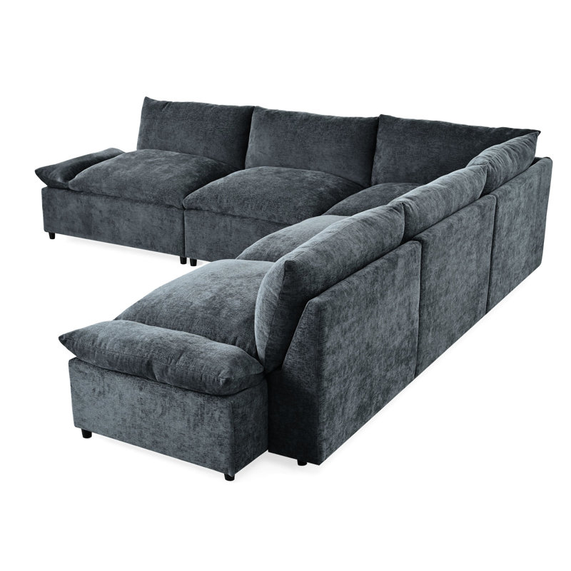 Canapé modulaire gris foncé avec cadre et compartiments de rangement cachés de 115,5 po de profondeur