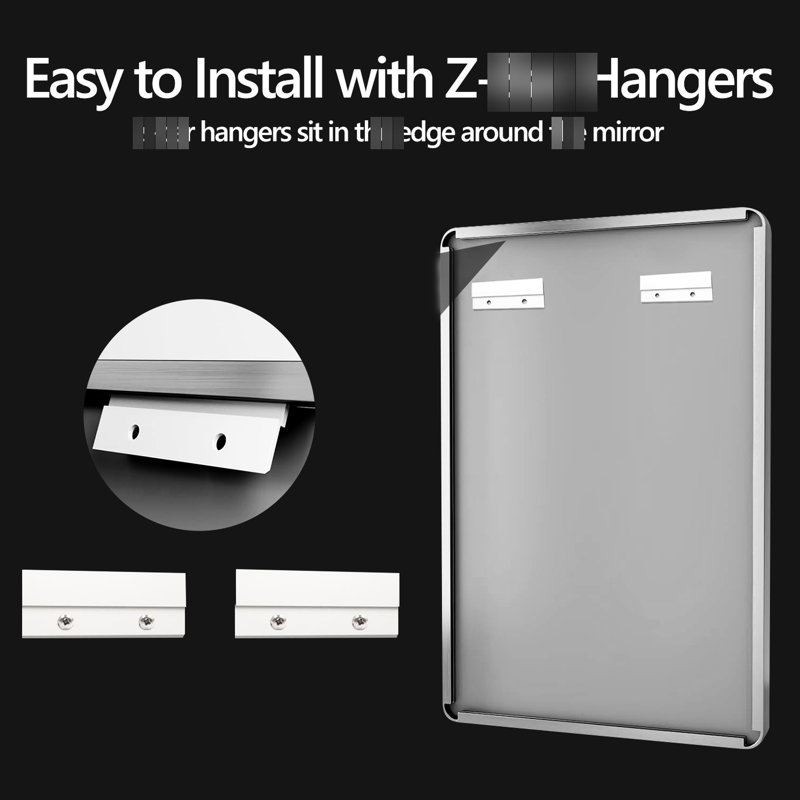 Miroir de salle de bain en aluminium brossé de 36 po x 40 po avec cadre en aluminium brossé pour réflexion, cadre en alliage d'aluminium rouillé, supports de barre en Z, fixation sûre, bien emballé avec un meuble-lavabo protecteur de 40 po x 36 po transparent