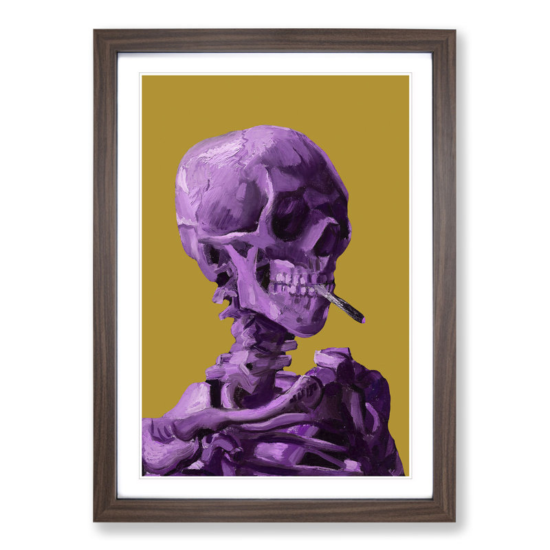 Purple Skull Of A Skeleton With Cigarette by Vincent Van Gogh - Single Picture Frame Print on Wood, 48cm H x 36cm W x 2cm D