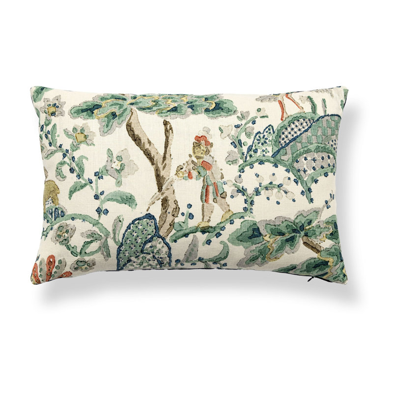 Kelmescott Hand Block Lumbar Pillow, Leaf/Ivory Floral