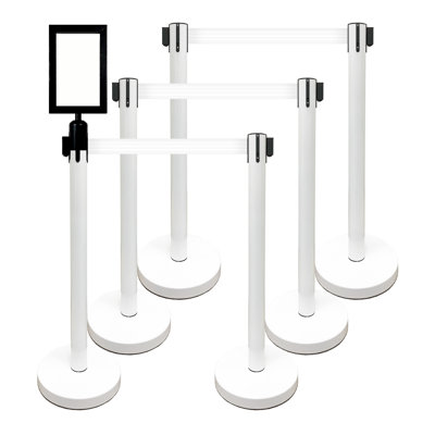 36" Retractable Belt Queue Safety Stanchion Barrier (6 Posts w/78" Belt+SF+W Receiver)