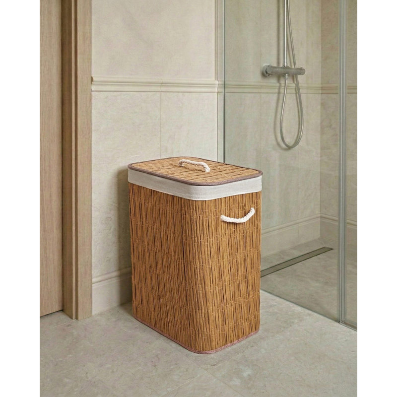 Fabric Laundry Basket, Brown, White