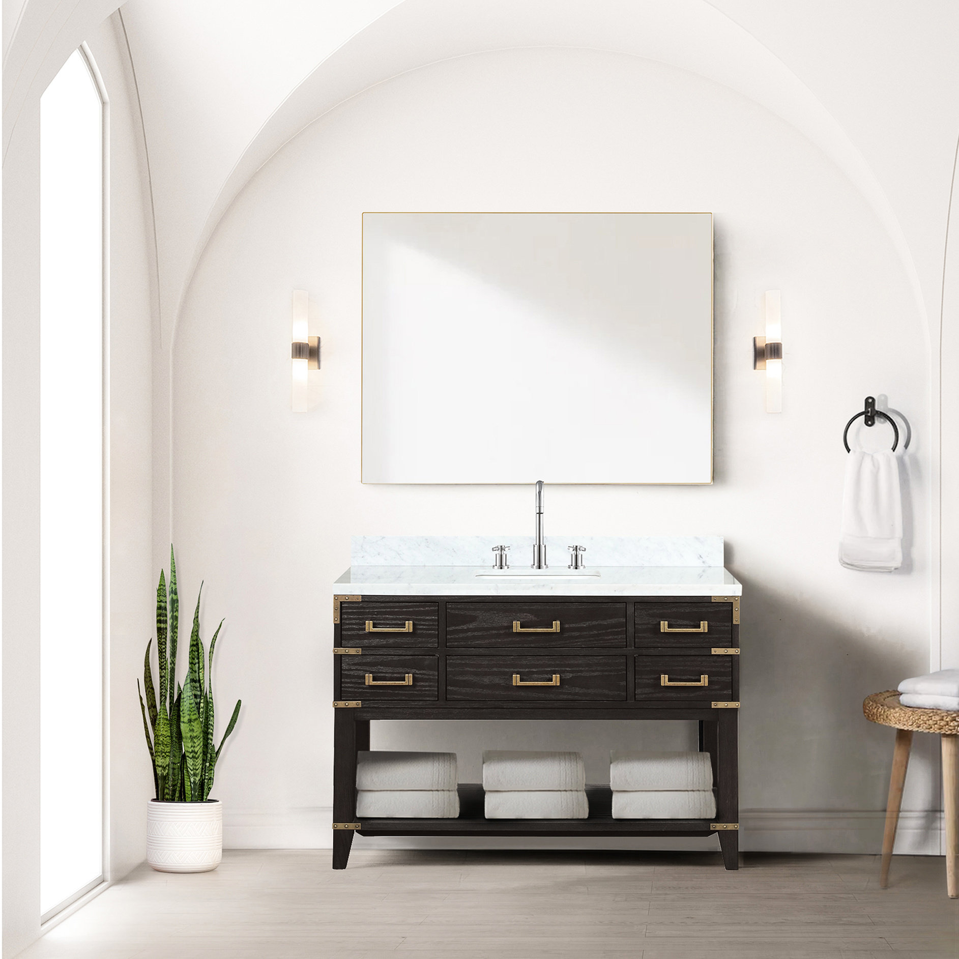 Hokku Designs 48 In. White Oak Single Bath Vanity With Marble Top ...