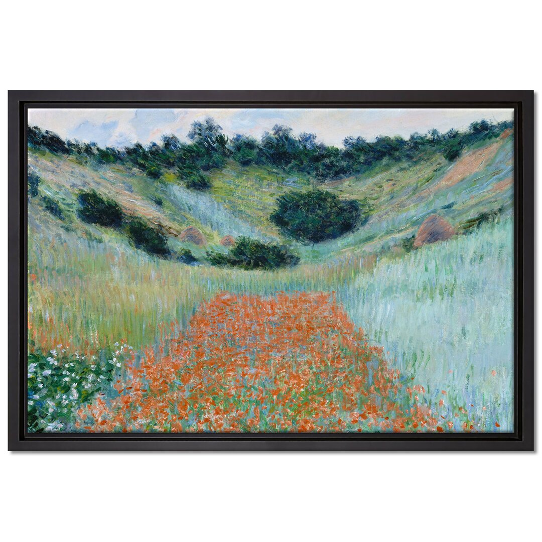 Gerahmtes Leinwandbild Field of Poppies Near Giverny von Claude Monet