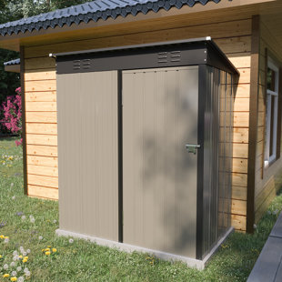 Remise en métal l 5 pi x P 3 pi pour la maison de rangement pour outils avec toit incliné et porte de patio verrouillable