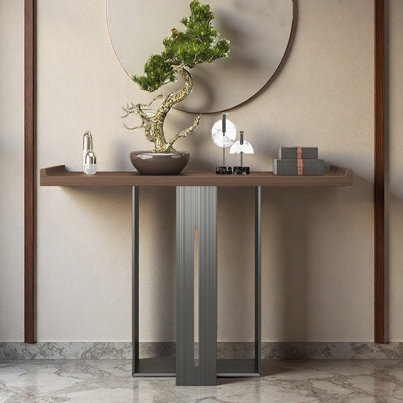 Nouvelle table d'entrée de style chinois, H 33,5 po x l 39,4 po x P 13,8 po, Noyer brun, Noir