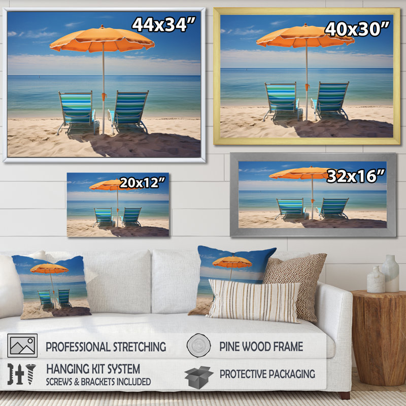 Chaises de plage bleu sarcelle II sur toile, Cadre naturel flottant, H 16 po x l 32 po x P 1 po