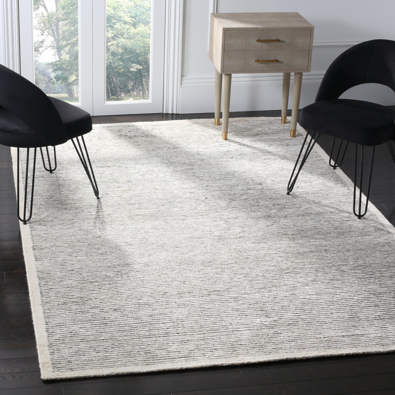 Tapis gris tibétain noué à la main / en laine / en viscose / en coton de couleur unie, Rectangle 9 pi x 12 pi