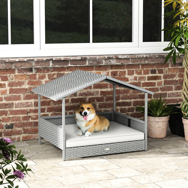 Niche pour chien d'extérieur avec housse - lit blanc crème pour petits et moyens chiens, - coussin, plateforme surélevée