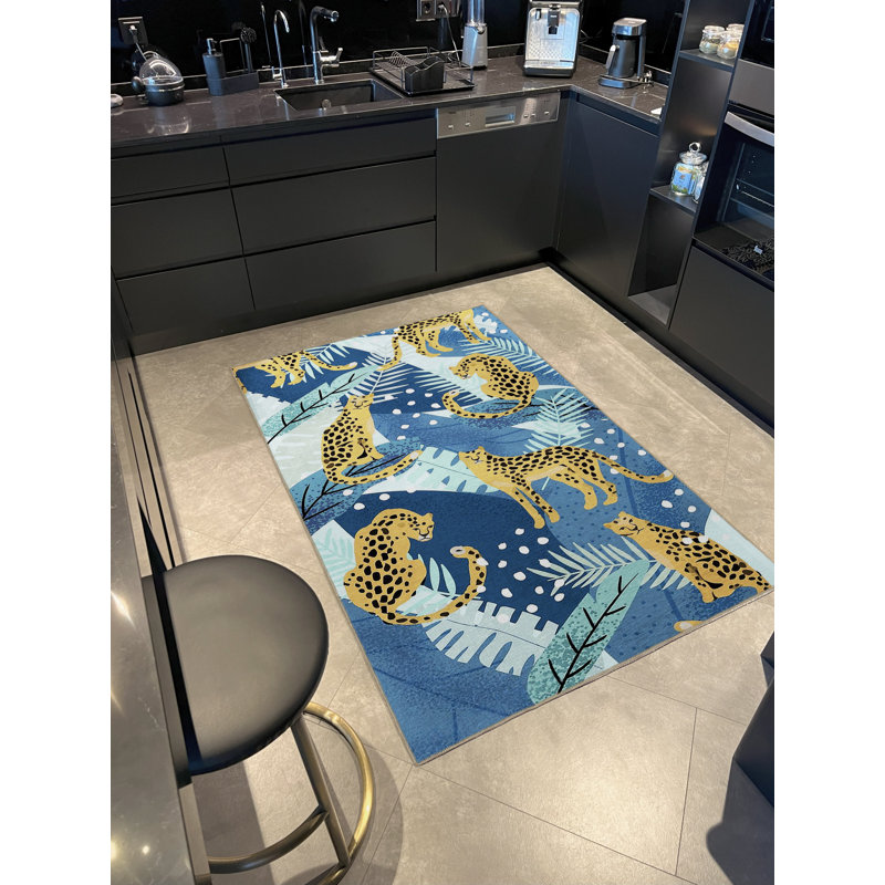 Tapis décoratif moderne à motif léopard et feuille de fleurs Mira, Tapis de couloir 3 pi 9,81 po x 9 pi 10,11 po