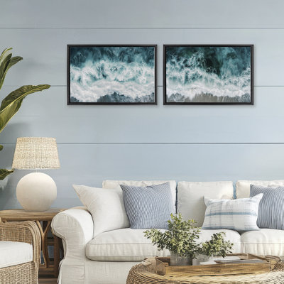 Ensemble de 2 cadres flottants Hazy Water Waves, design par Lazar Studio