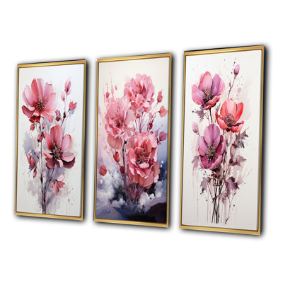 «Pink Minimalisme Simplicity In Bloom», 3 pièces sur toile