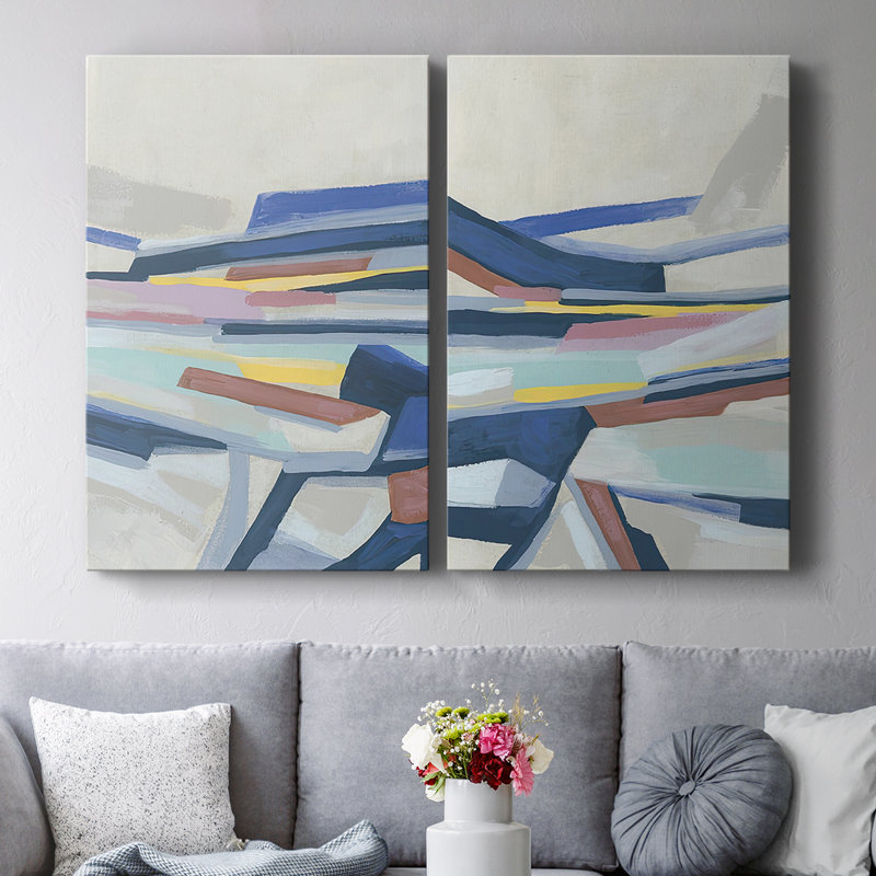 Mouvement tectonique bleu - Toile tendue avec châssis de qualité supérieure I - Prêt à accrocher, 12" H x 16" W