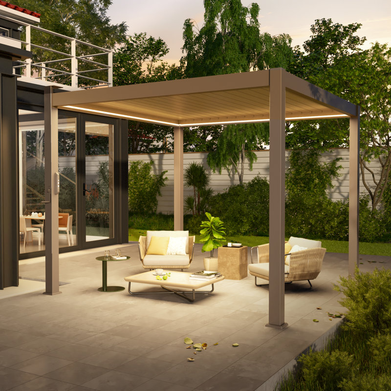 Outdoor All Aluminum Pergola with Solar Lights, Patio Louvered Pergola, 10 Ft. x 10 Ft.
