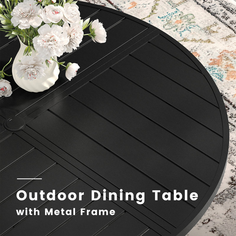 Outdoor Round Patio Dining Table, 28.3" H x 40.6" L x 40.6" W, Black/Black