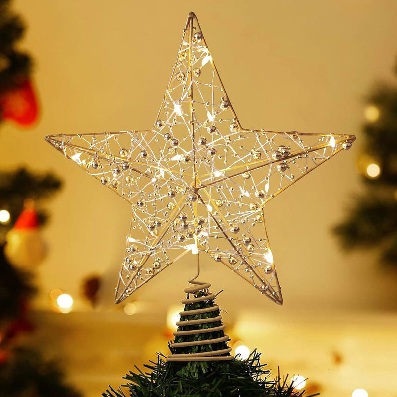Christmas Star Tree Topper, RGB 9In Glittered Star Tree