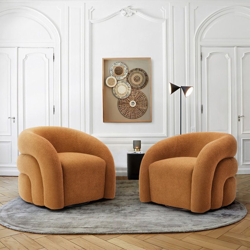 Fauteuil d'appoint pivotant de style moderne entièrement rembourré Aunna, Polyester orange rouillé 