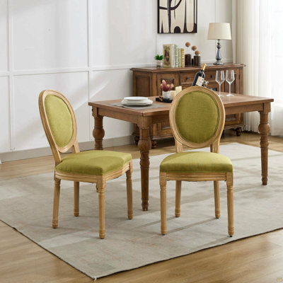 Solid Wood Frame Antique Painting Linen Fabric Back Dining Chair,Set Of 2