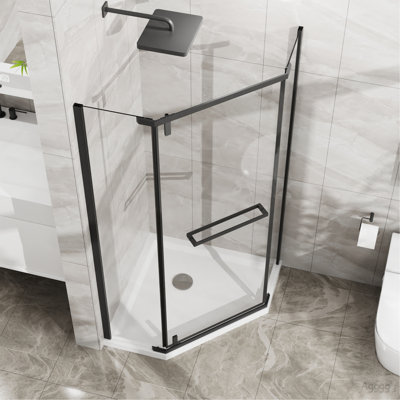 Neo-Angle Frameless Shower Door 36 in.D x 36 in.W x 72 in.H Corner Shower Enclosure with Clear SGCC Tempered Glass Pivot Shower Door in Matte Black Finish
