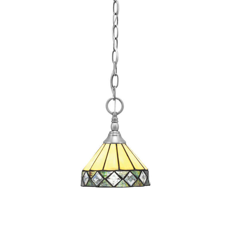 Mini-luminaire suspendu avec chaînette et verre à losanges de 7 po, Nickel brossé