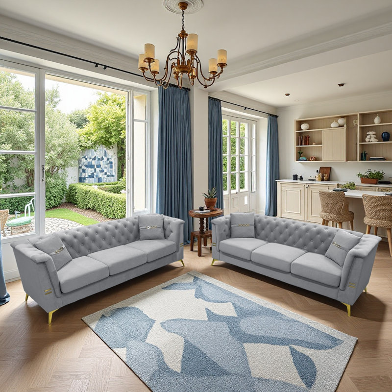 Modern Sectional Sofa,L-Shape Linen Fabric Corner Couch Set With Convertible Ottoman For Living Room, Apartment, Office,Blue,3 Colors