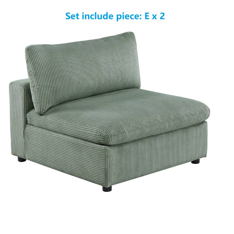 Canapé modulaire 6 pièces Ashvik, Velours côtelé vert