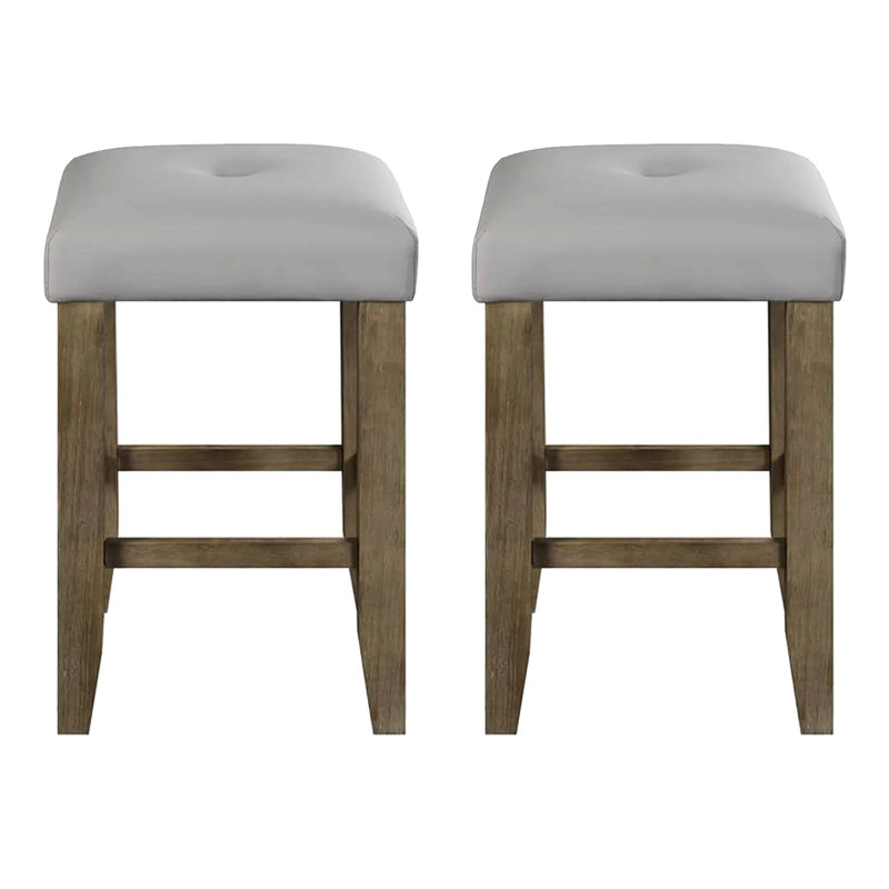 Counter Height Stools Of 2 In Gray And Oak Tapered Leg Design With Button Padded Pu Leather Seat For Home Dining Rectangular A Memorable Meal