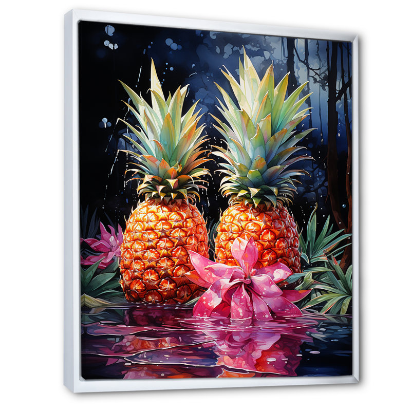 Nectar néon ananas sur toile, H 40 po x l 30 po x P 1,5 po, Cadre flottant blanc