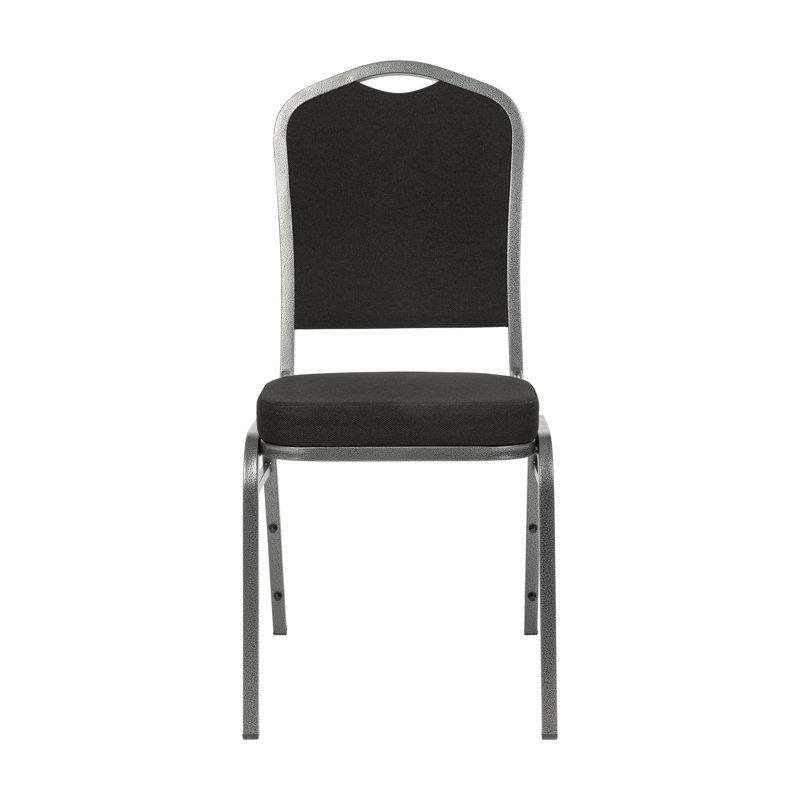 Chaise de banquet empilable Oliverson, Structure veinée argent, Tissu noir, 1