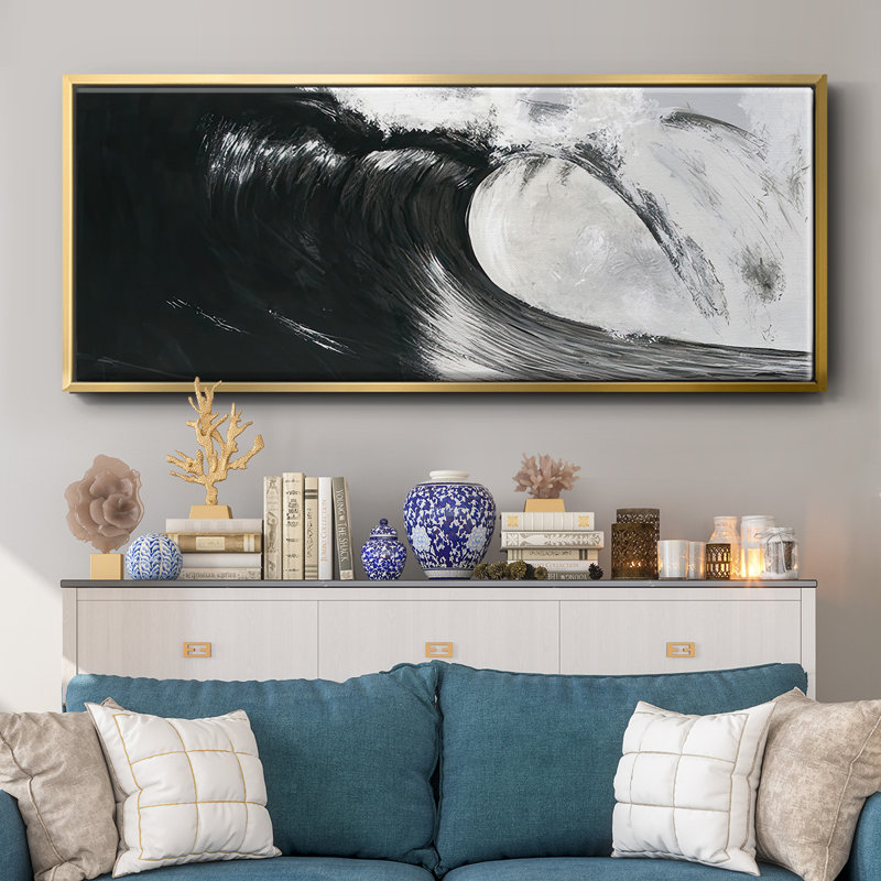 Black & White Waves III - Toile avec cadre, H 20 po x l 50 po