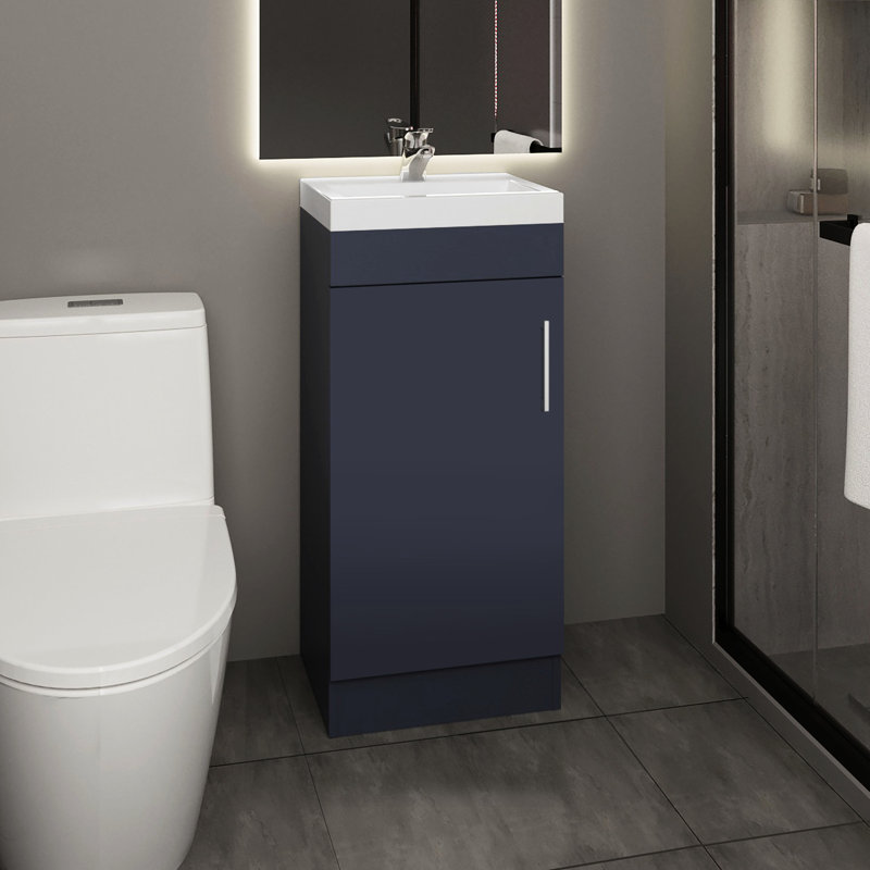 Meuble-lavabo sur pied avec lavabo intégré, look moderne pour la décoration, articles de rangement, blanc bleu, compact et fonctionnel, panneau de particules, solution de style résine de 33 lb, finition bleue, spacieux