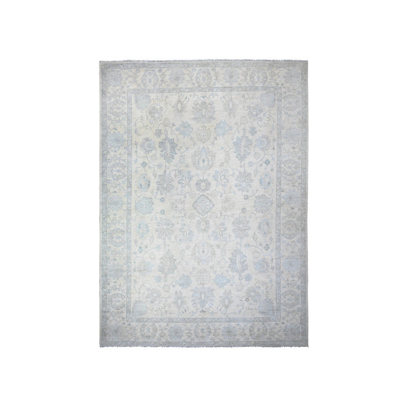 Tapis noué à la main en laine biologique blanc givré 10 pi 2 po x 14 pi 1 po A2734F21A5DC461F8F72763453DE14F4