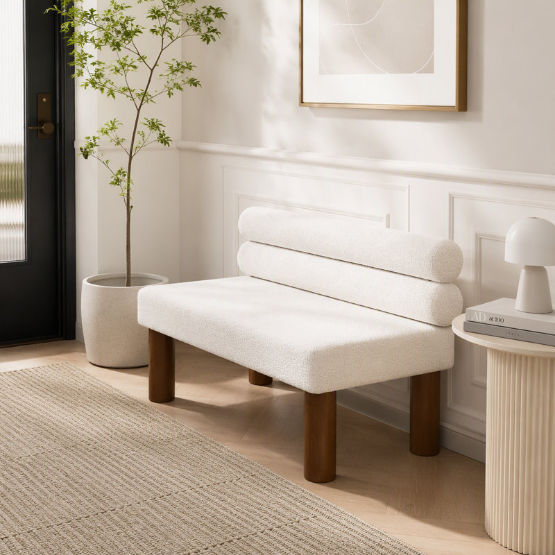 Boucle Upholstered Bench, Beige
