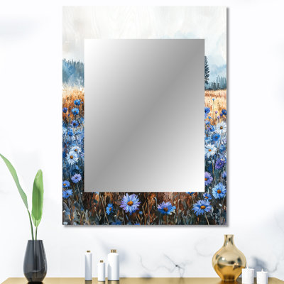 Cornflowers Garden At The Barn On Slide II - miroir décoratif cornflowers, grand miroir mural traditionnel, impression d'art en métal