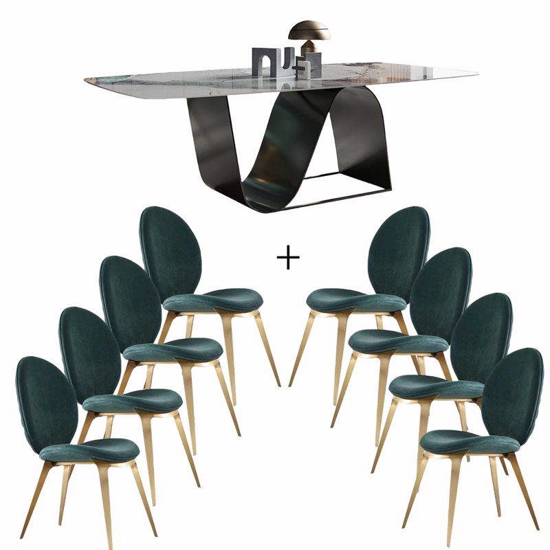 Ensemble de salle à manger rectangulaire, H 29,53 po x L 70,87 po x l 35,43 po, 9 pièces : table, 8 chaises, Blanc/Noir