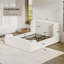 Lit plateforme tapissier grand Carmen avec tête de lit à oreilles, structure de lit tapissier en chenille, lit sommier rembourré en mousse haute densité-1277177497