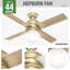 Ventilateur de plafond standard à 4 pales de 44 po avec commande murale et ensemble d'éclairage inclus Hepburn-43587434