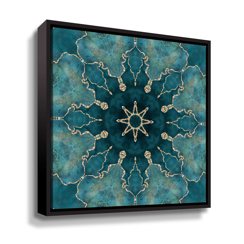 " Gold Teal Tile IV ", Black Framed Canvas, 10" H x 10" W x 2" D