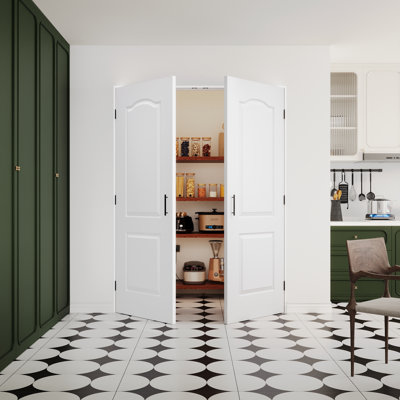 Porte intérieure à 2 panneaux en MDF massif moulé, certifiée CARB P2, avec cadre et quincaillerie noire mate (loquets à bille, charnières et poignées), préfinie et imperméable, idéale pour garde-manger, chambre, salle de bain et placard, teinture facile à appliquer soi-même, 152 x 203 cm