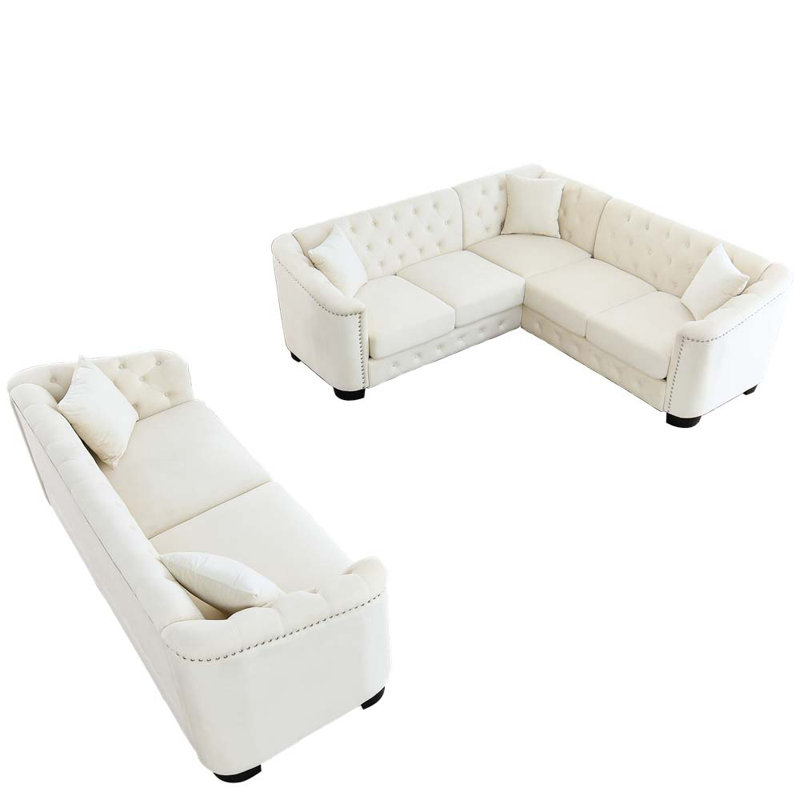 Canapé d'angle 3 places Divon, 100 % lin beige