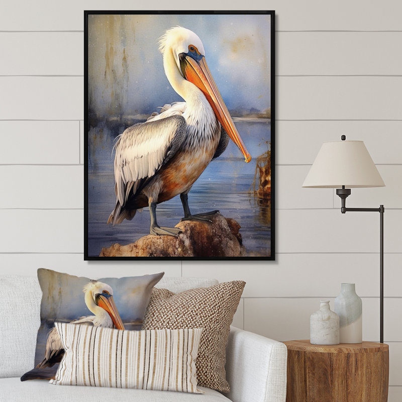 Majestic Pelican III - Animals Wall Art Prints, Black Floater Framed, 32" H x 16" W