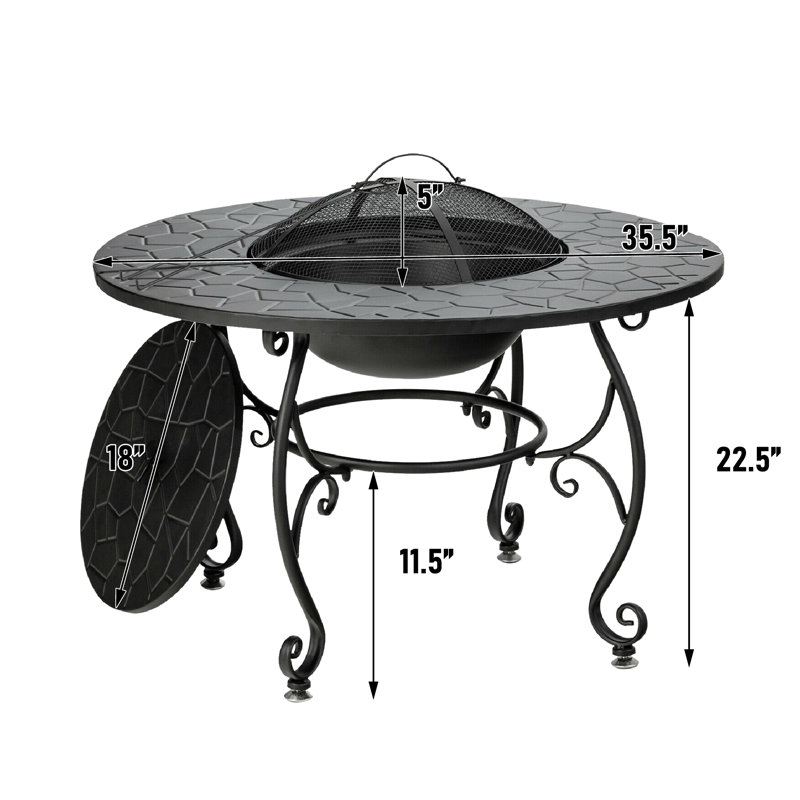 Outdoor Fire Pit Dining Table Wood Burning Fire Pit With Cover And Cooking BBQ Grate
