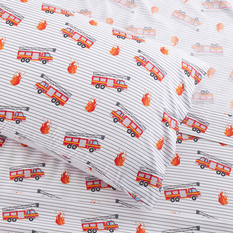 Fire Truck Print Microfiber Kids' Full Sheet Set