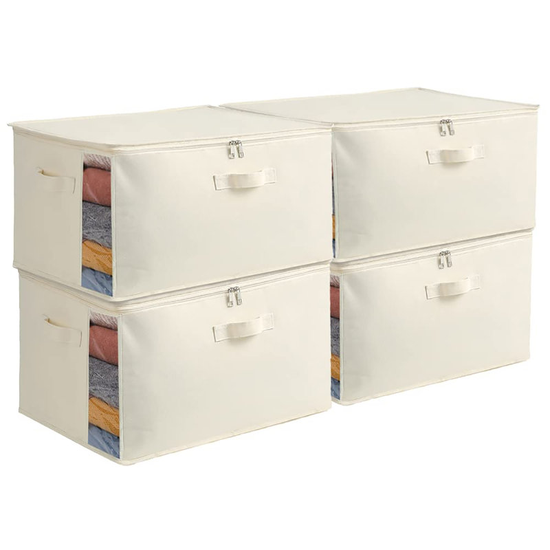 4 Pack Large Canvas Storage Bags Double Zippers Three Handles for Clothes Sweaters Closet Organization, 4