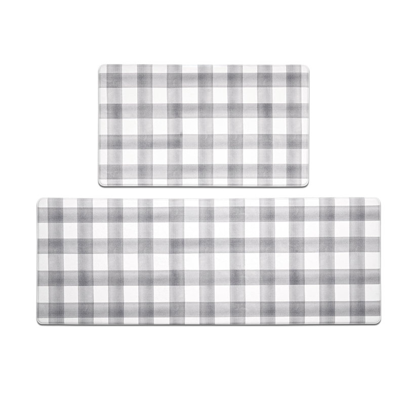 Modern Farmhouse Plaid 2 Piece Set Kitchen Mats For Floor Anti Fatigue Waterproof & Non-Skid Kitchen Rugs Cushioned Kitchen Mat For Standing Washable Comfort Desk Kitchen Runners