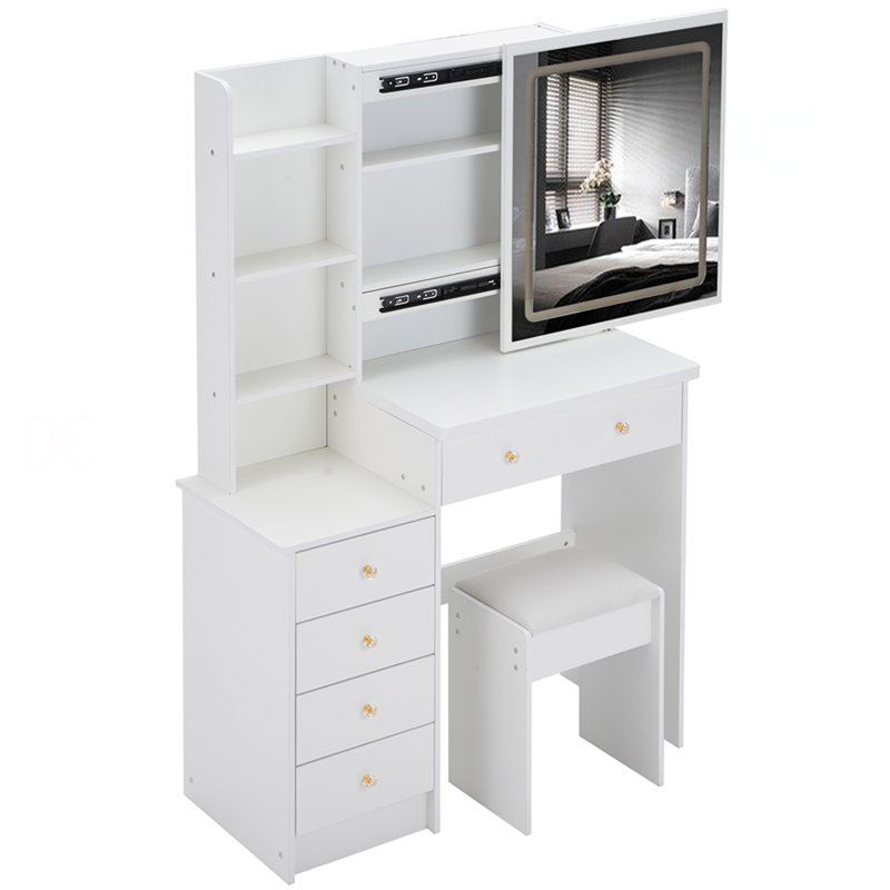 Ensemble de meuble-lavabo de 37 po de taille moyenne avec commode gauche + commode tabouret, 2 prises CA + 2 prises USB, support pour séchoir à cheveux, grand miroir à DEL tactile, interrupteur 3 couleurs, EPA, GCC, certificat UL