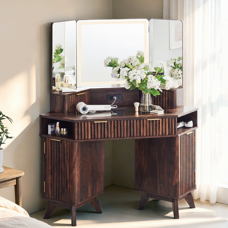 Meuble-lavabo de coin cannelé l 47,3 po, Noyer