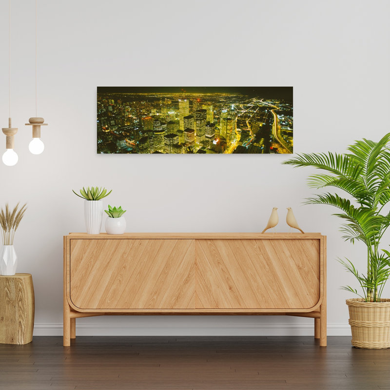 High angle view of a city lit up at night View from CN Tower Toronto Ontario Canada 1 Piece Wrapped Canvas Panoramic Wall Art