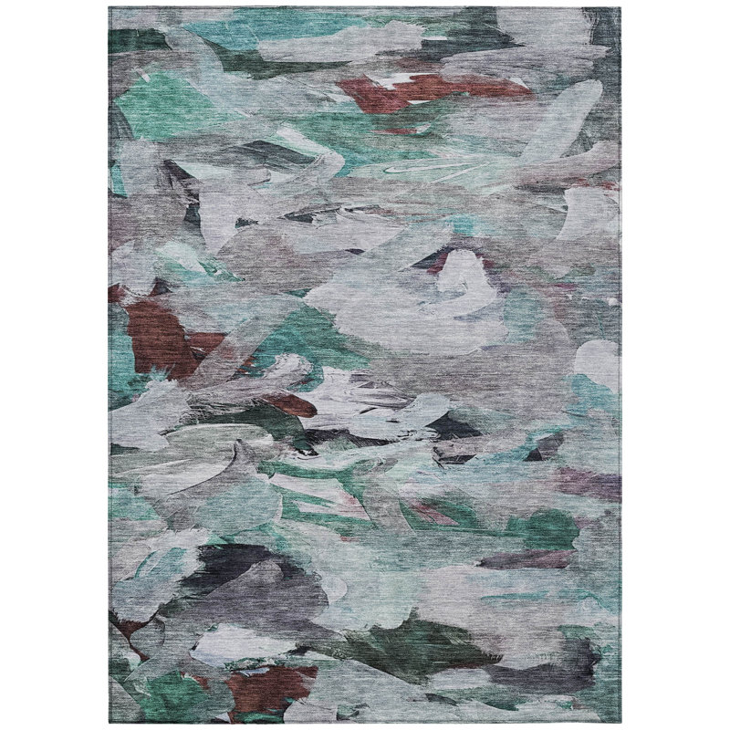 Teal 5' x 7' Washable Synthetic Rectangular Area Rug