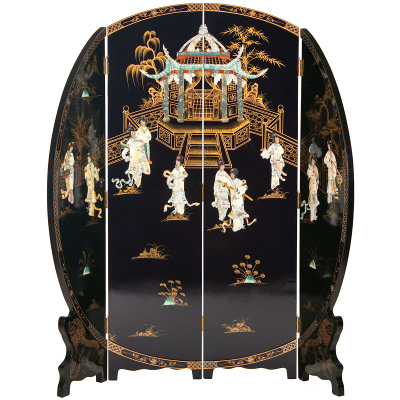 6 Ft. Tall Black Lacquer Round Room Divider - Royal Ladies